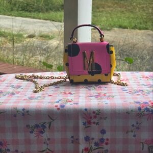 Moschino polka-dot pink and yellow micro crossbody bag